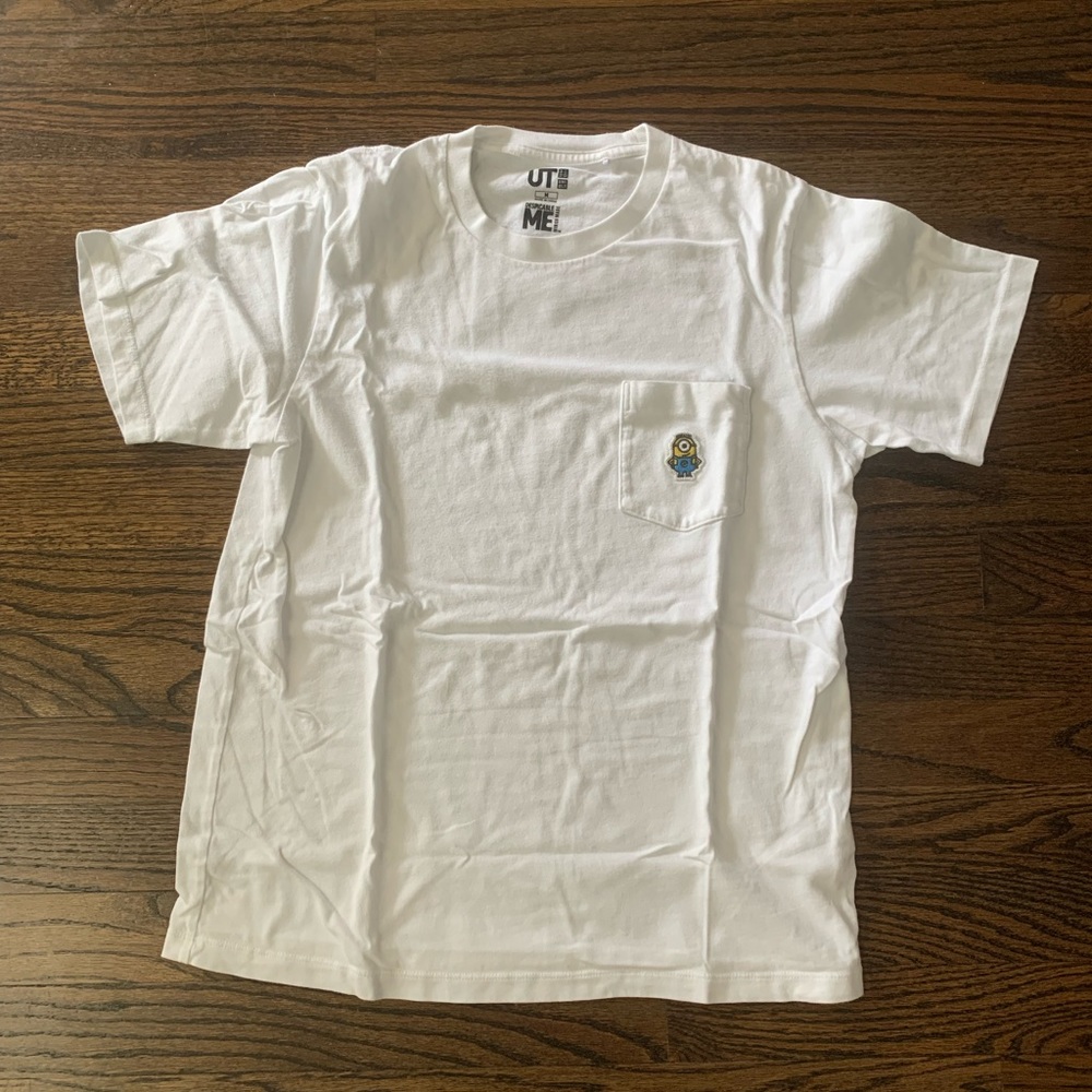 Good Condition Uniqlo Despicable Me Minion White Pocket Tshirt Unisex Japan Sz M